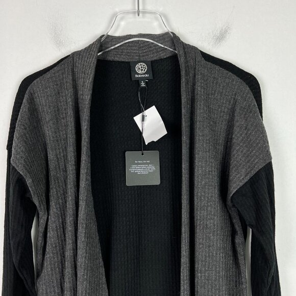NWT Bobeau Open Front Colorblock Waffle Knit Cardigan Charcoal Black Size Small - Picture 2 of 9